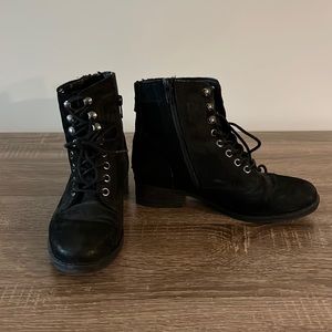Black Suede Lace Up Combat Boots